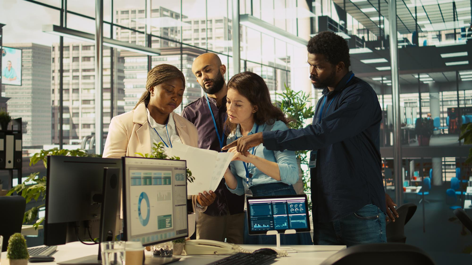 Marketing operator reviewing customer pipeline data